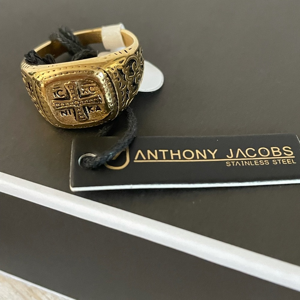 Anthony Jacobs gold stainless steel cross ring